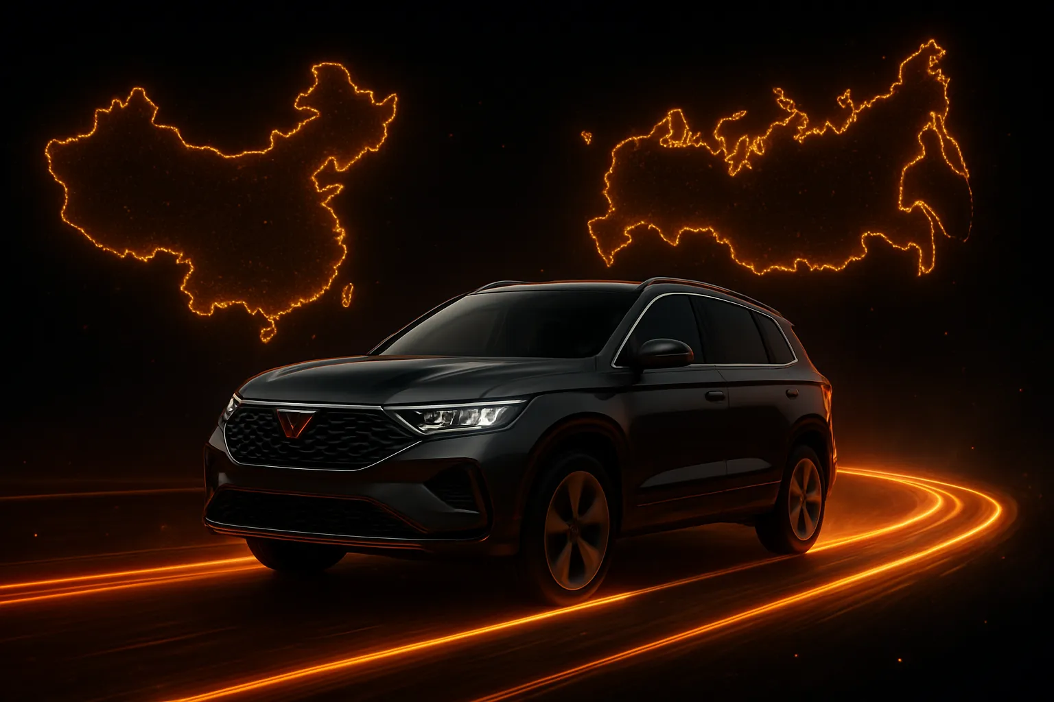 Jetta едет из Китая в Россию по светящейся дороге
