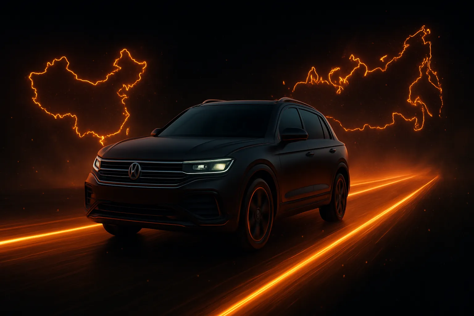 Volkswagen едет из Китая в Россию по светящейся дороге